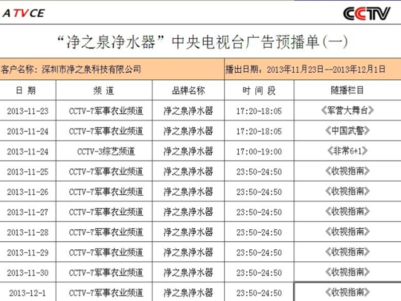 泉露凈水器央視廣告